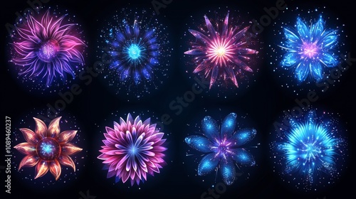 Vibrant cosmic flowers in a mesmerizing digital art display