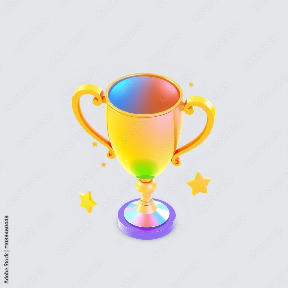 3D Render of a Golden Trophy with Stars on a White Background. 3D Render of a Golden Trophy with Stars on a White Background.