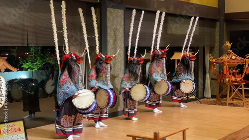 Shishi-Odori(Deer Dance), a traditional folk performance in Iwate Prefecture, Japan. The dancers  perform a dance to pray for local peace and ward off evil spirits.
