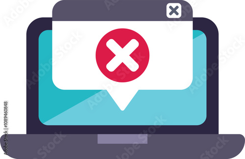 Laptop is showing an error message with a cross mark on the screen