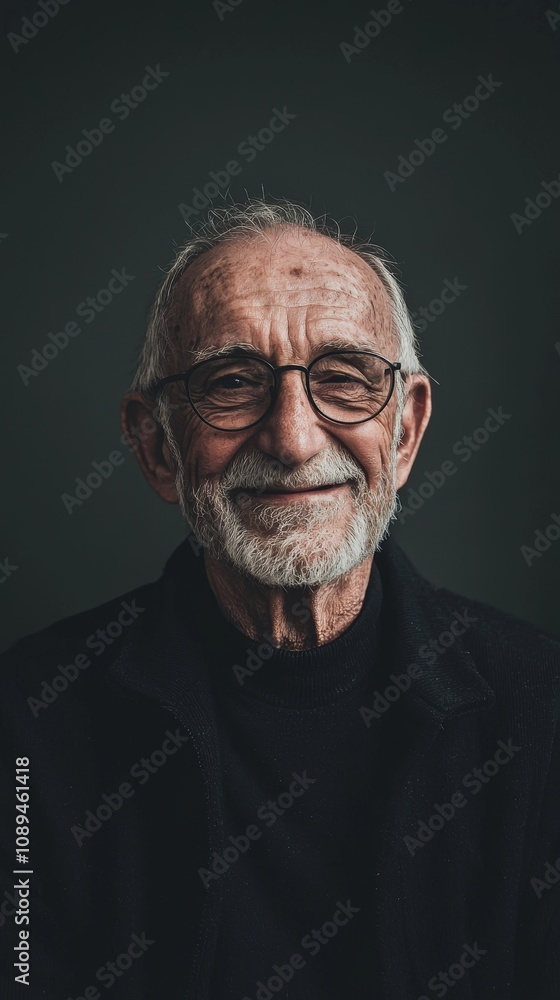 This is a beautiful portrait of an elderly man who has glasses and displays a warm and inviting smile This is a beautiful portrait of an elderly man who has glasses and displays a warm and inviting smile