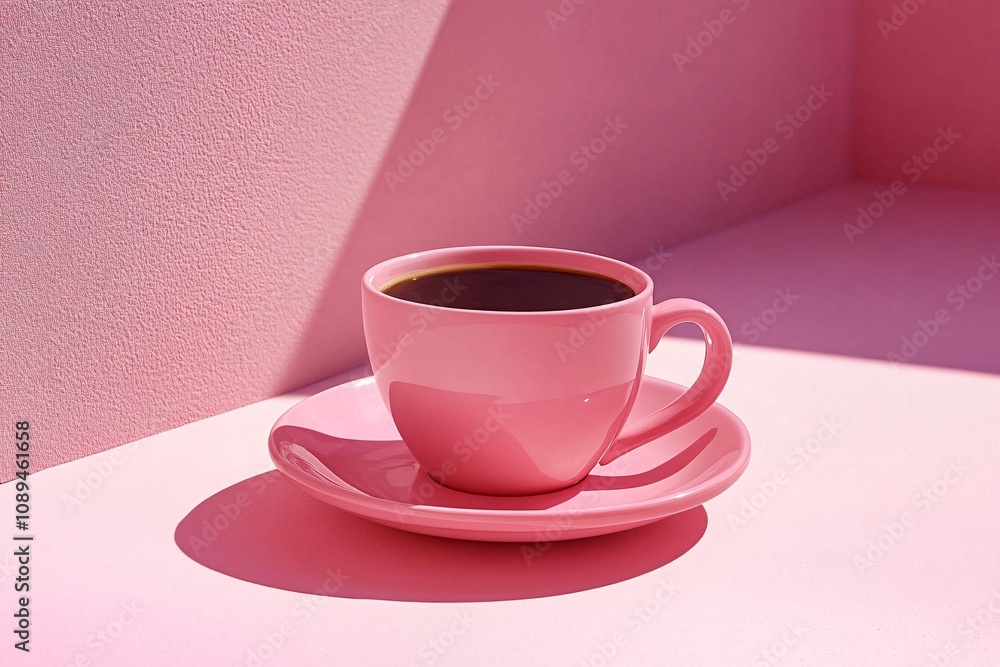 Pretty in Pink: Coffee Cup and Saucer on Pink Background Pretty in Pink: Coffee Cup and Saucer on Pink Background