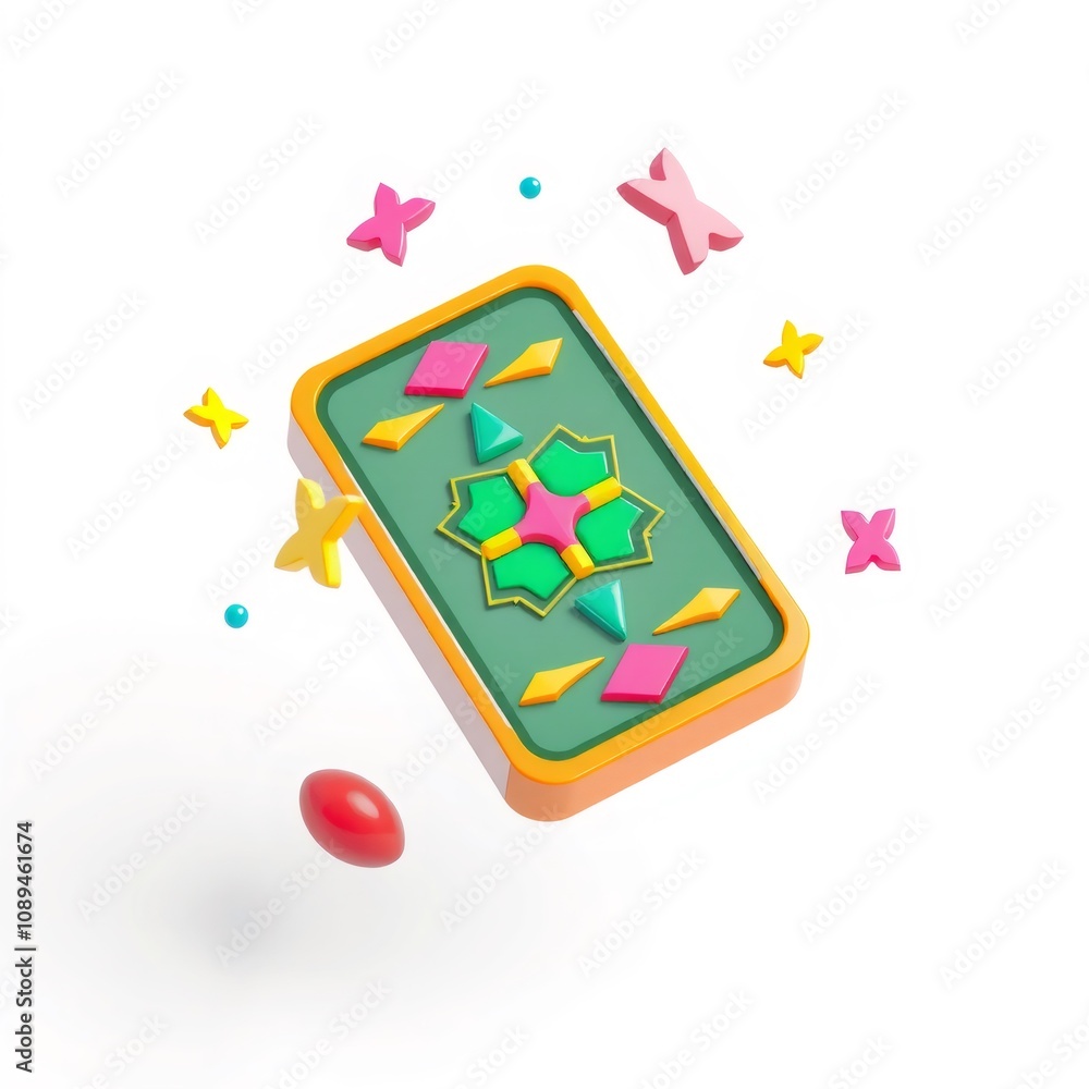 Colorful 3D card with geometric shapes on white background. Colorful 3D card with geometric shapes on white background.
