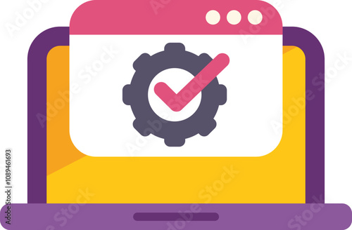 Website configuration is showing a successful update with a gear icon displaying a check mark symbol on a laptop computer screen