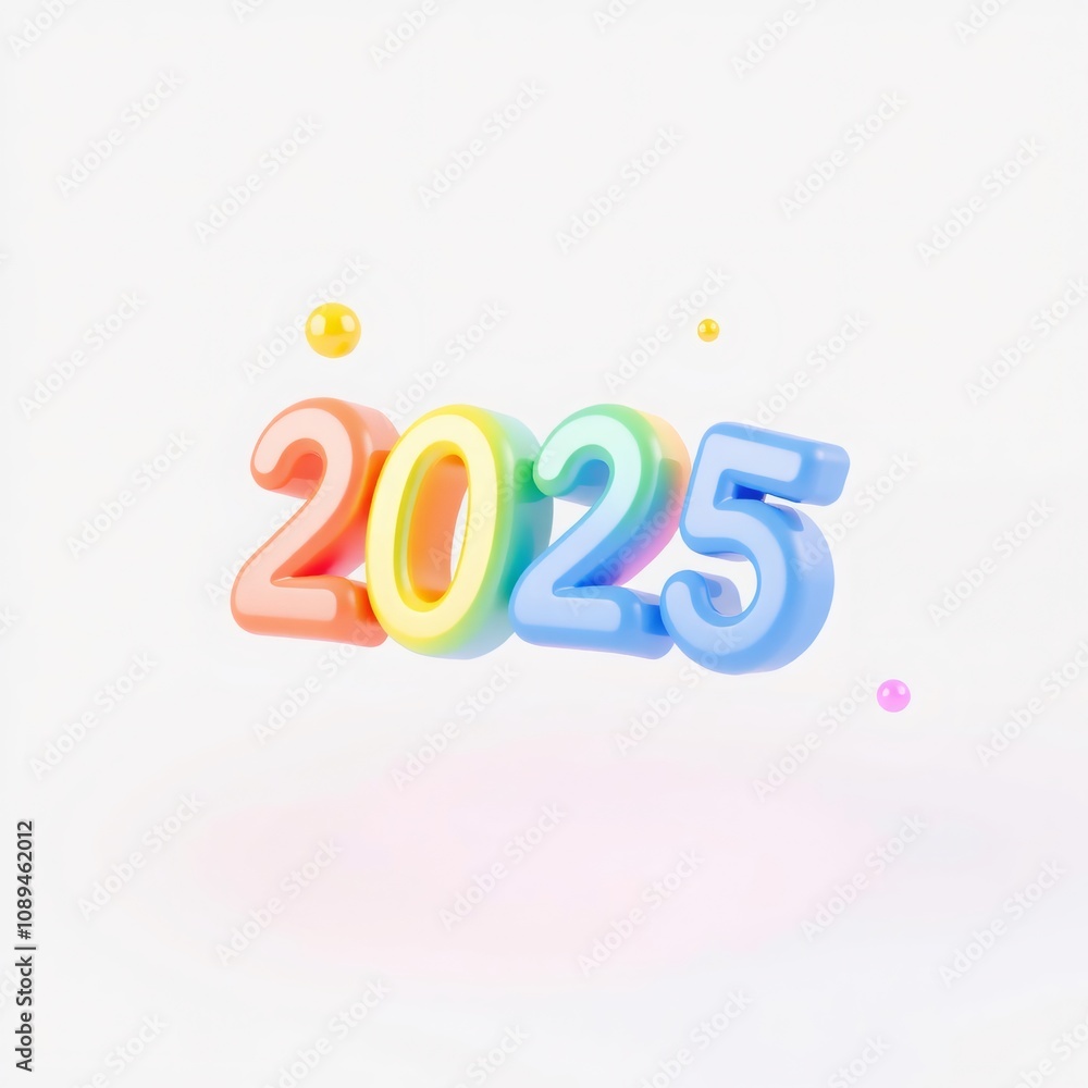 3D rainbow-colored 2025 on white background. 3D rainbow-colored 2025 on white background.