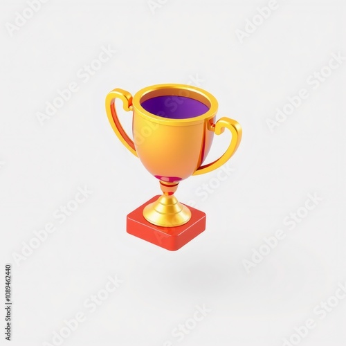 A golden trophy with a purple interior on a red base, isolated against a white background.