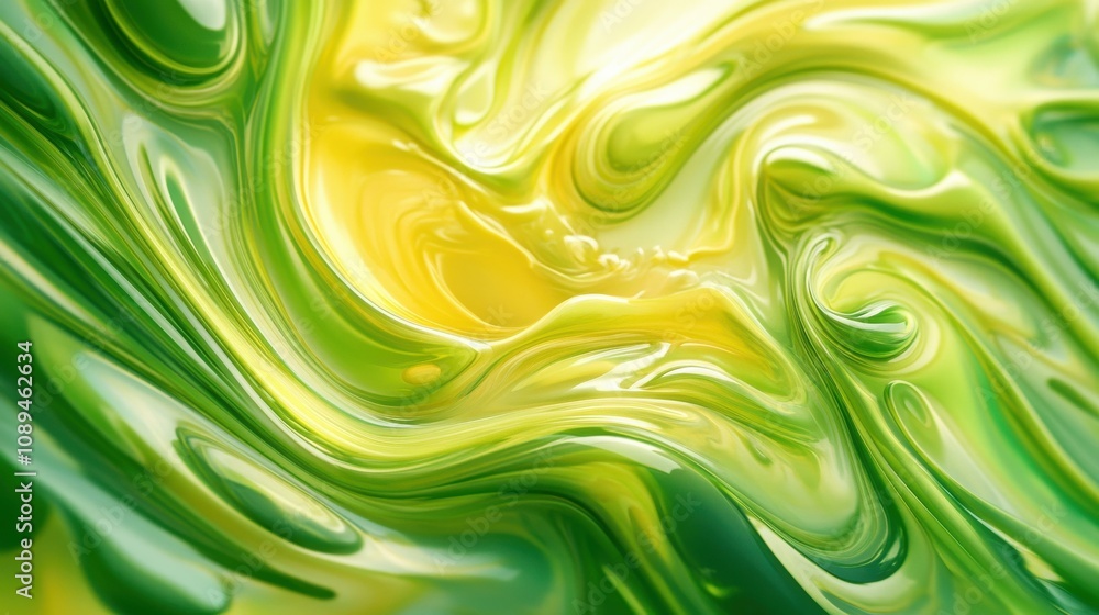 Vibrant Abstract Fluid Art: Green and Yellow Organic Swirls Vibrant Abstract Fluid Art: Green and Yellow Organic Swirls