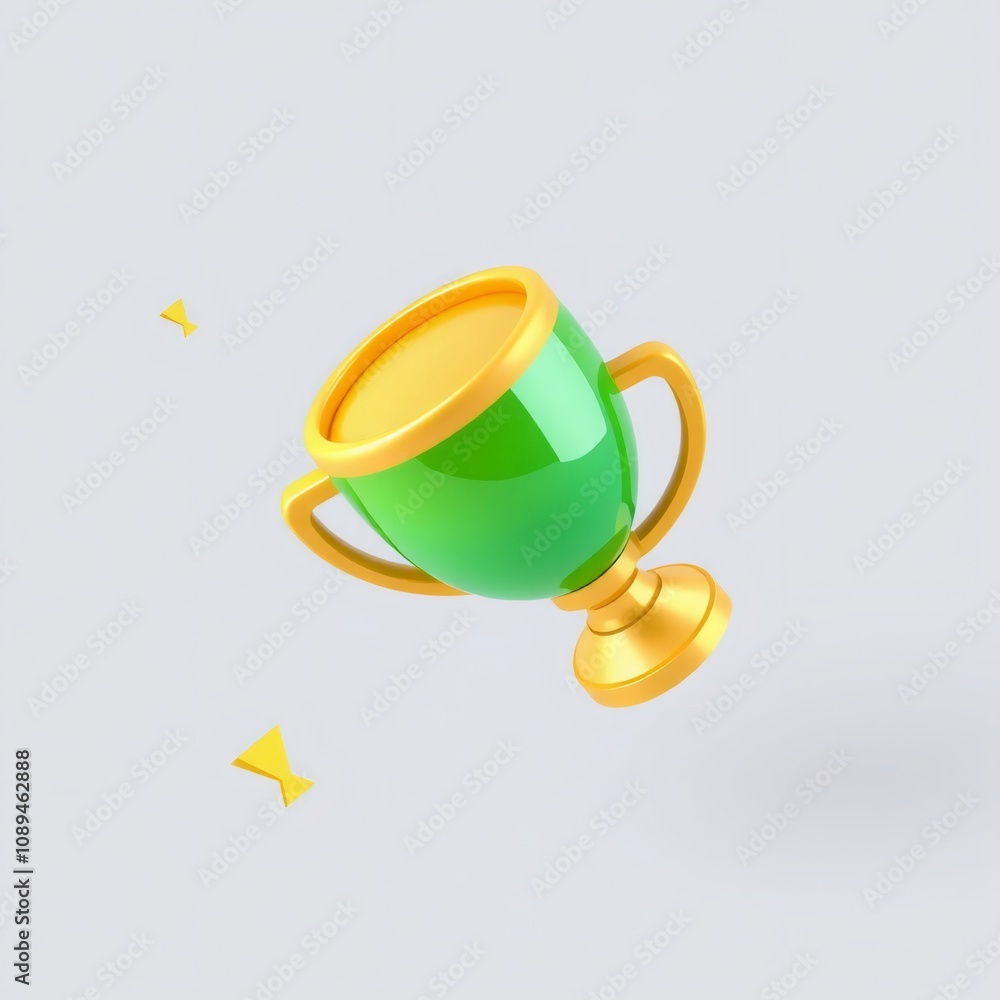 3D rendering of a green and gold trophy with a white background. 3D rendering of a green and gold trophy with a white background.