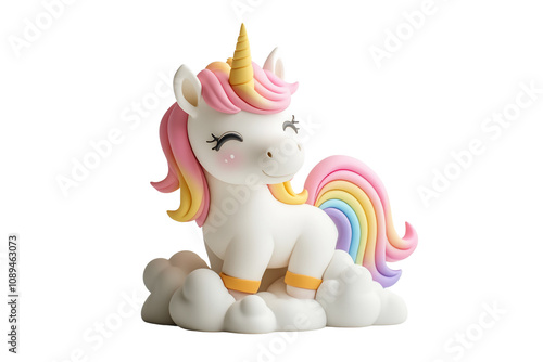 Adorable 3D Unicorn with Rainbow Mane on White