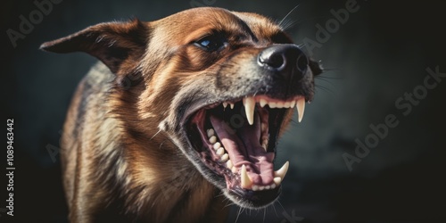 Aggressive dog shows dangerous teeth. Generative AI. photo