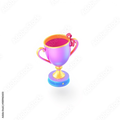 3D Render of a Purple and Gold Trophy with a Red Bow on Top.