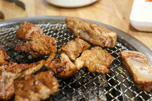 Korean bbq food. Marinated pork ribs