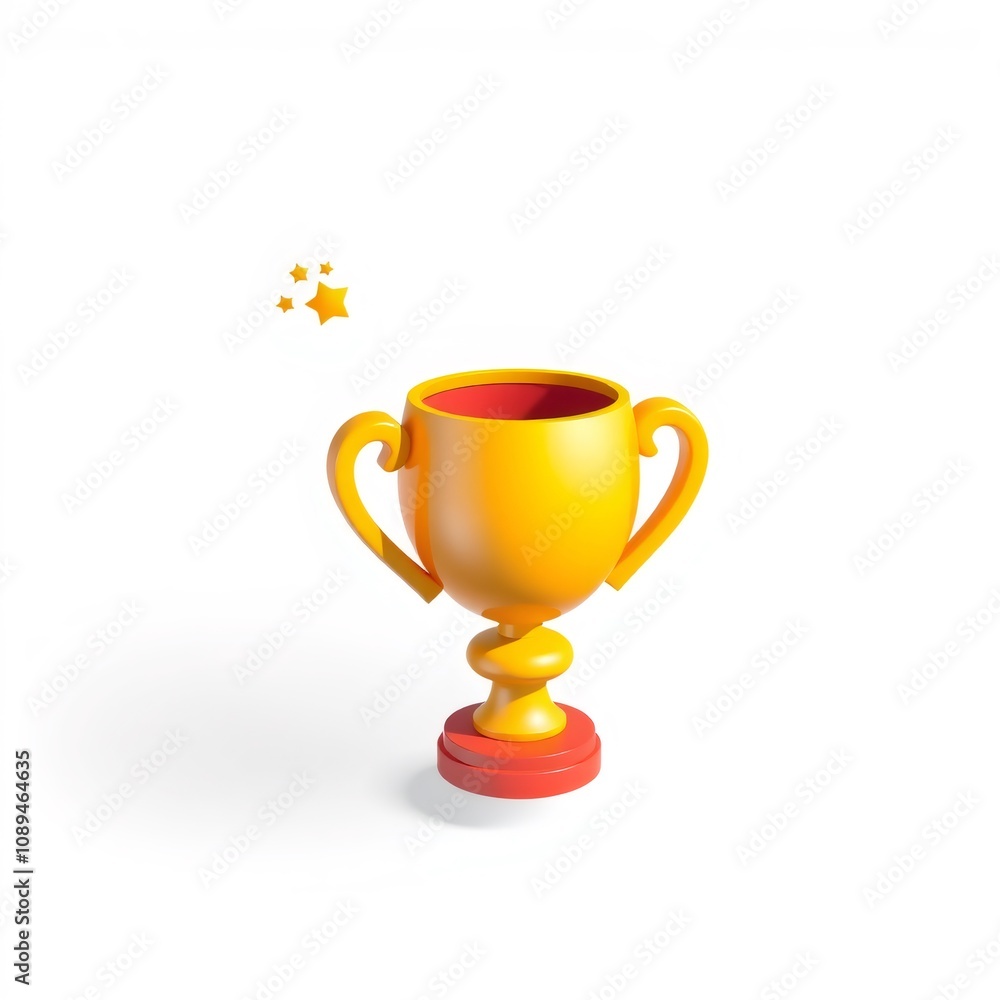 Golden trophy with red base and stars on white background. Golden trophy with red base and stars on white background.