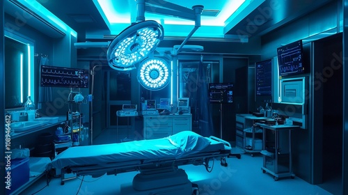 Futuristic Operating Room with Surgeons Utilizing Augmented Reality Technology to Guide Gene Editing Procedures Directly Within a Patient s Body photo