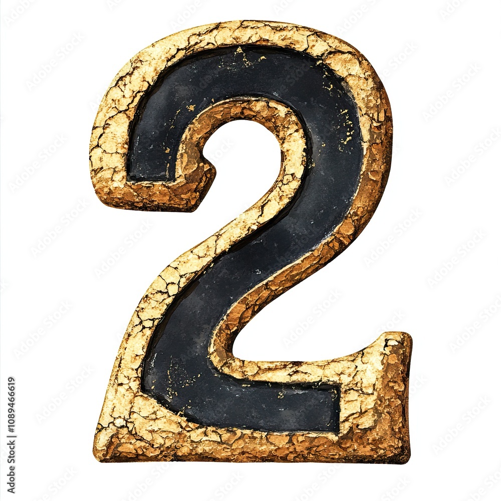 Naklejka premium A stylized number two with a textured design, showcasing a unique artistic interpretation of the numeral.