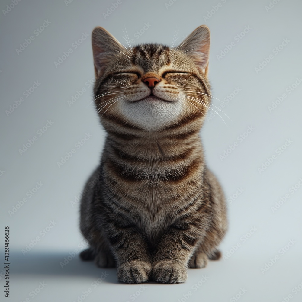 A cute, smiling kitten sits contentedly, showcasing its striped fur and playful demeanor. A cute, smiling kitten sits contentedly, showcasing its striped fur and playful demeanor.