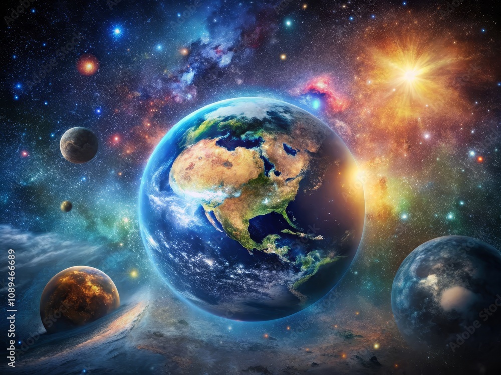 Obraz premium Vintage Style Planet Earth in Galaxy Space Photography for Cosmic Exploration