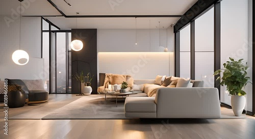Creative idea Concept of idea and innovation Modern minimalist apartment interior with cool lighting living room 4K vertical