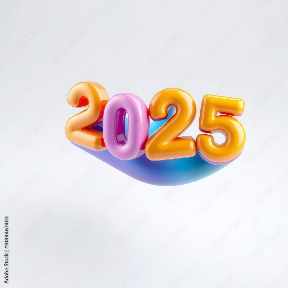 Colorful 3D 2025 number on white background. Colorful 3D 2025 number on white background.