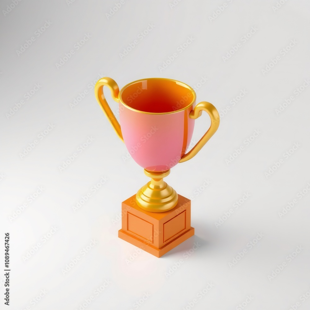 Golden trophy with red cup and orange base isolated on white background. Golden trophy with red cup and orange base isolated on white background.