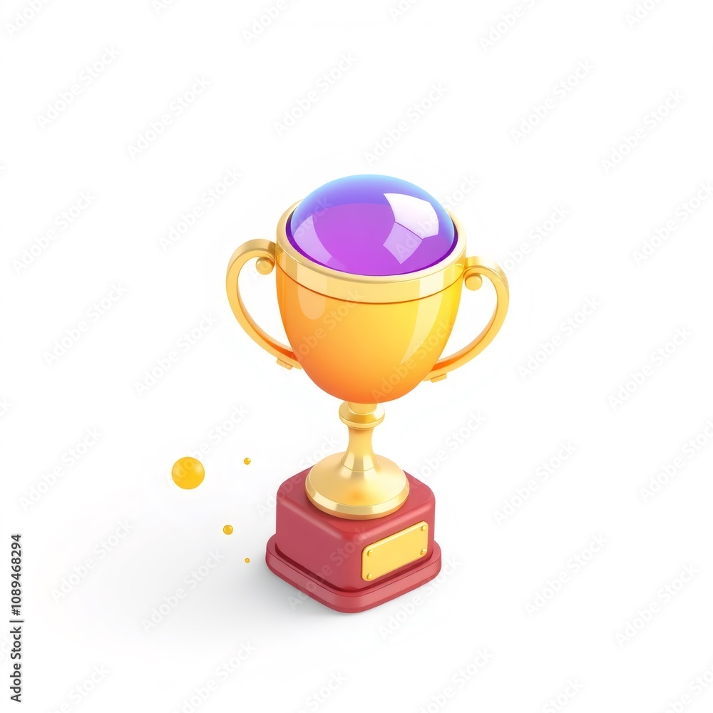 3D Render of a Gold Trophy with a Purple and Blue Glass Top and a Red Base. 3D Render of a Gold Trophy with a Purple and Blue Glass Top and a Red Base.
