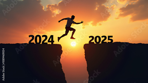 Silhouette Jumping from 2024 to 2025 at Sunset