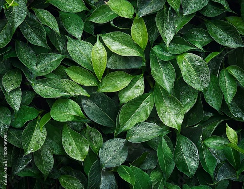 full natural green background of green foliage in a rainy day