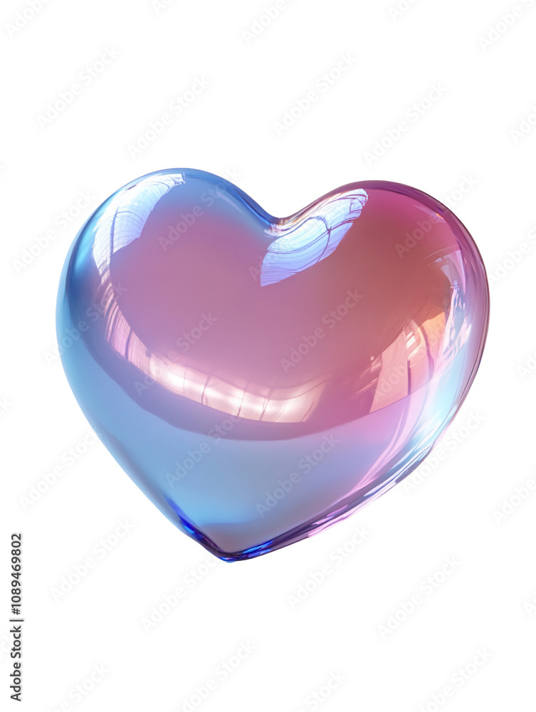 Gradient Heart-Shaped Glass Object on White Background Gradient Heart-Shaped Glass Object on White Background