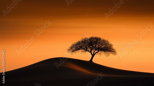 Stunning Silhouette of a Solitary Tree Against a Dramatic Sunset Landscape