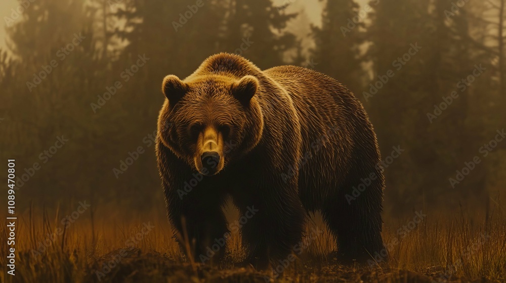 Majestic Brown Bear in Misty Forest Majestic Brown Bear in Misty Forest