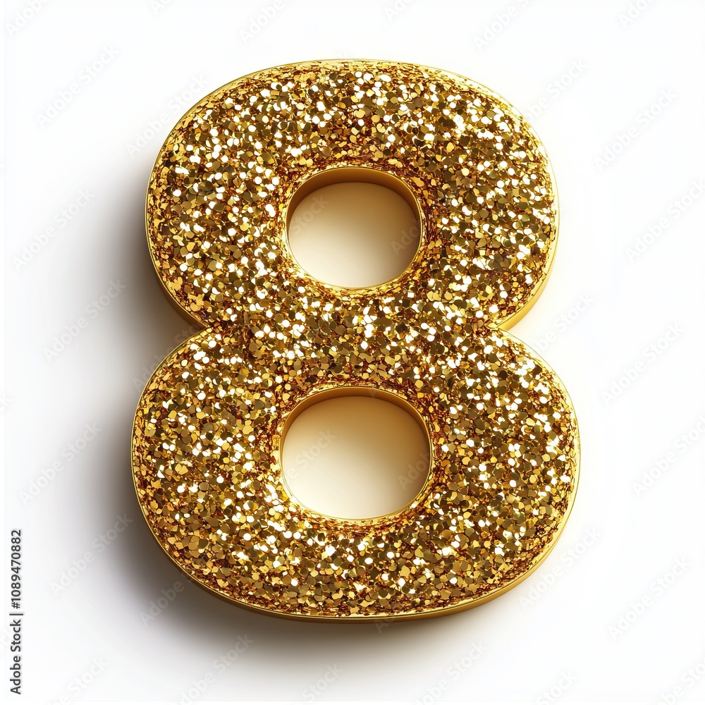 A shiny, glittery gold number 8, perfect for celebrations, events, or decorative purposes. A shiny, glittery gold number 8, perfect for celebrations, events, or decorative purposes.