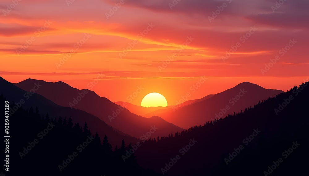 Majestic Sunset Over Mountain Range Majestic Sunset Over Mountain Range