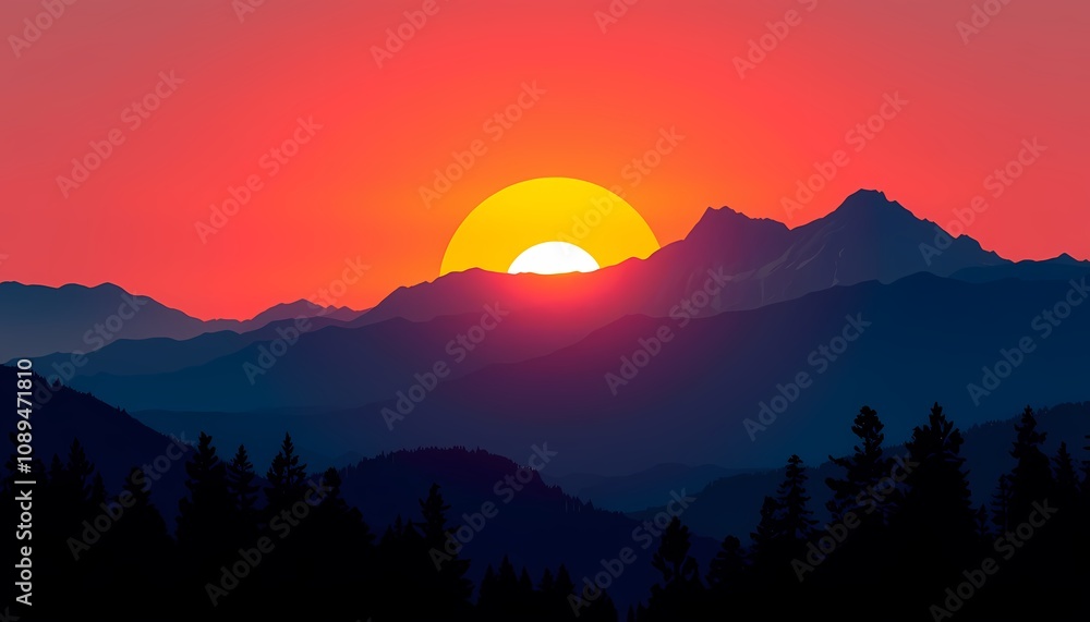 Majestic Sunset over Mountain Range Majestic Sunset over Mountain Range