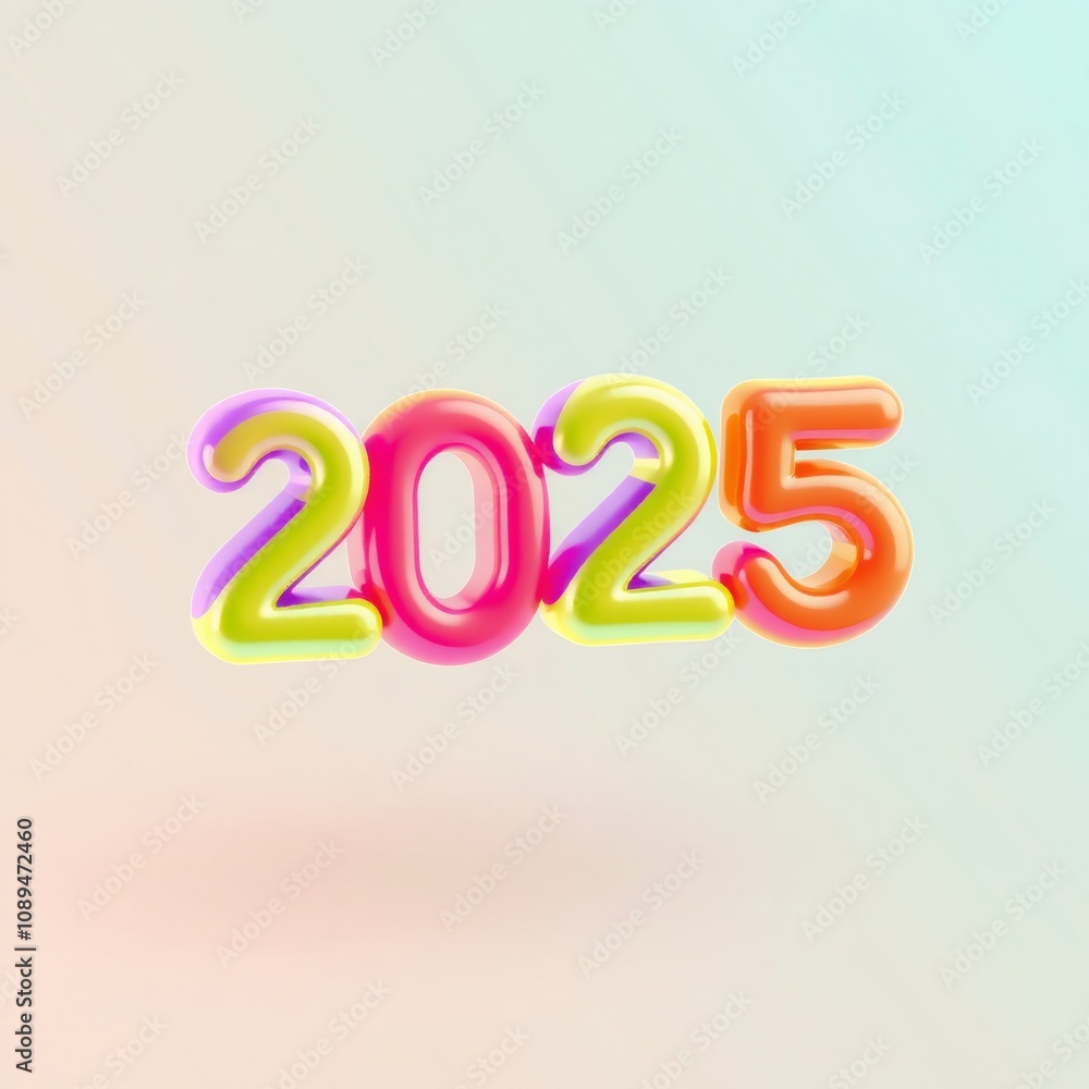 2025 in colorful, glossy, 3D, numbers against a gradient background. 2025 in colorful, glossy, 3D, numbers against a gradient background.