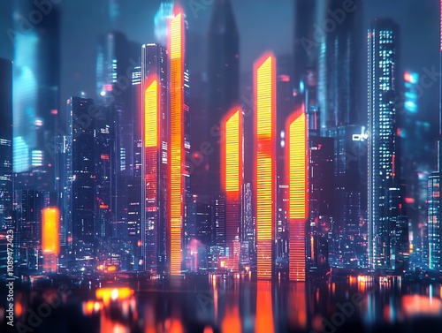 Wallpaper Mural Futuristic City Skyline with Competing Bar Charts Symbolizing Business Competition and Market Dominance Torontodigital.ca