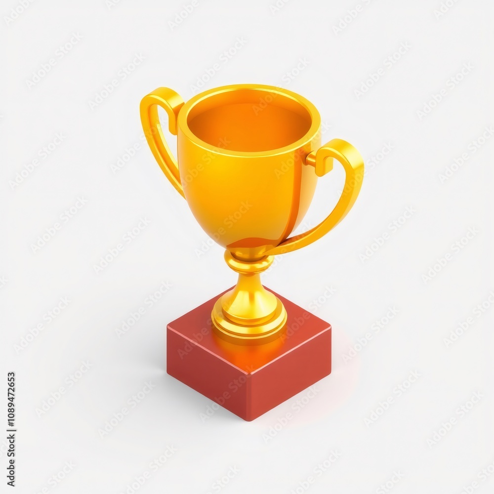 Golden trophy cup on red base isolated on white background. Golden trophy cup on red base isolated on white background.