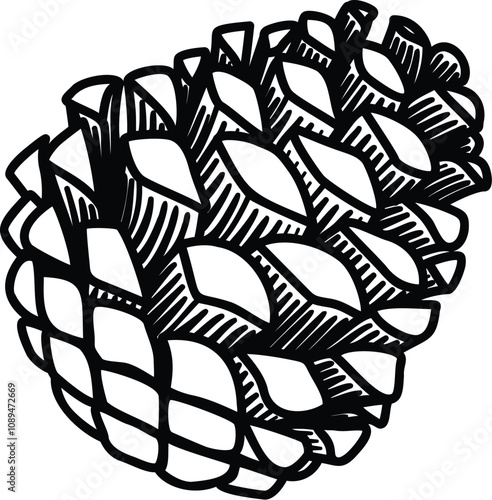Drawing pine cone isolated, for printing, coloring, engraving and so on. Vector illustration