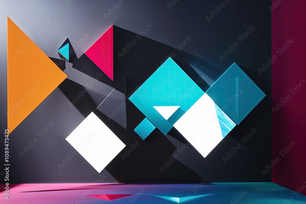 Fototapeta premium Dynamic Geometric Shapes with Dark Background and 3D Light Refraction