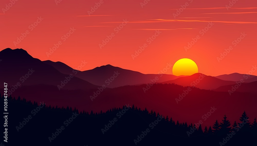 Sunset over Mountain Range Silhouette Sunset over Mountain Range Silhouette
