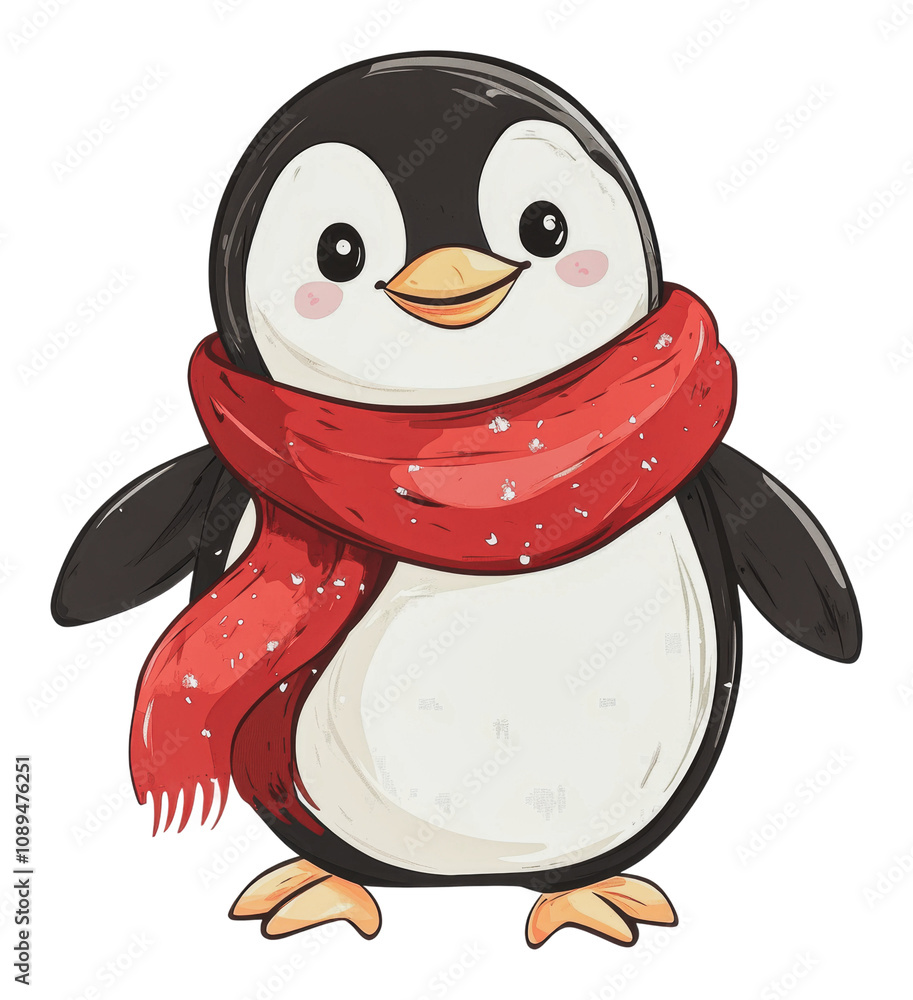 Fototapeta premium PNG Cute penguin wearing a red scarf in winter setting