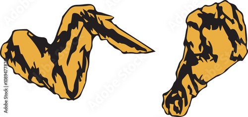  Chicken pieces, wing and thigh with color - fried