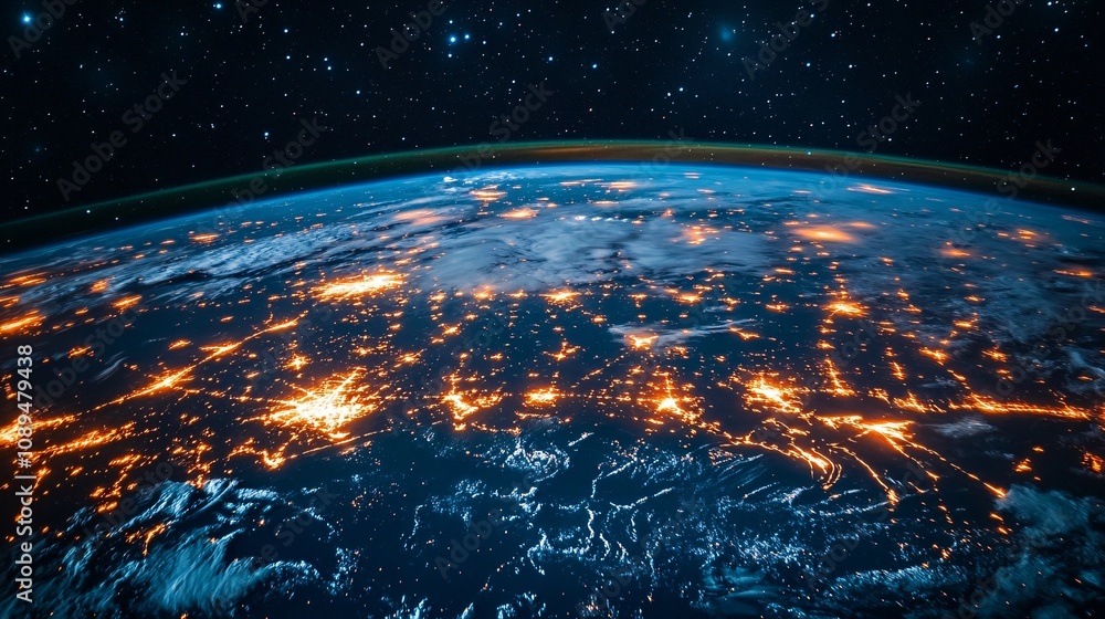 Obraz premium Global Connectivity: Earth's Illuminated Network of Communication