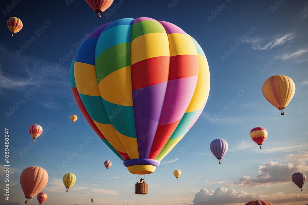 Obraz premium Colorful Balloon Soaring in the Atmosphere - 3D Cartoonish Artwork