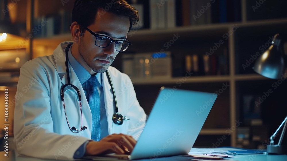 Dedicated Doctor Working Late Night Dedicated Doctor Working Late Night