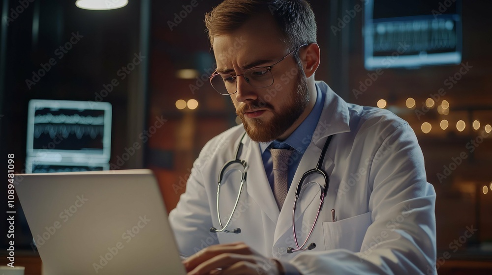 Dedicated Doctor Working Late Night Dedicated Doctor Working Late Night