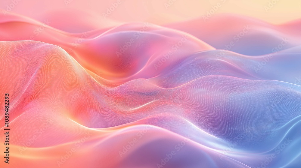 Fototapeta premium Soft and Dreamy Waves of Colorful Gradient Fabric with Fluid Motion Creating a Serene and Ethereal Background for Creative Projects and Designs