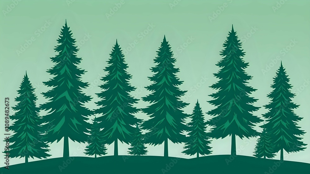 Obraz premium Serene evergreen forest silhouette against a soft green sky. Perfect for nature, environmental, or holiday projects.