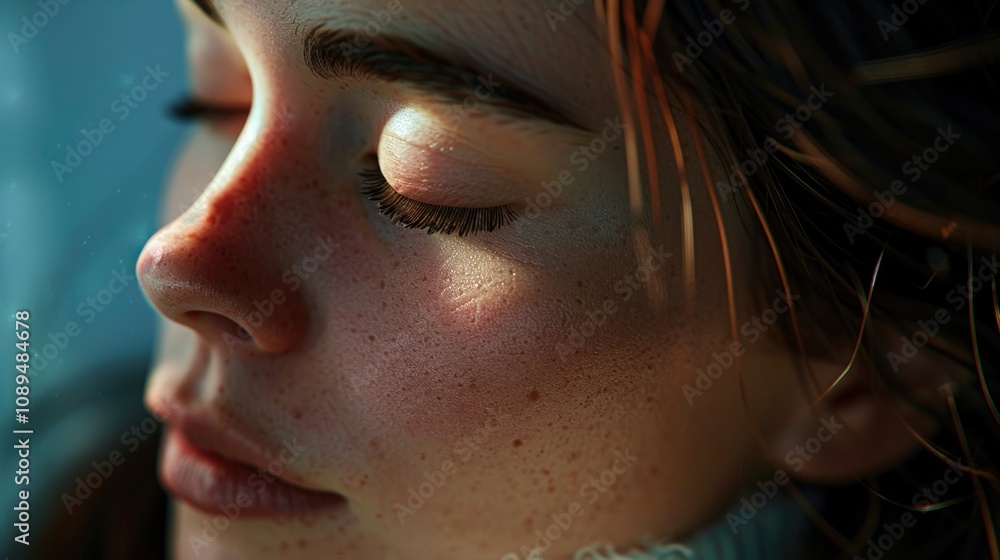 Serene Close-up Portrait of a Woman with Freckles and Natural Beauty Serene Close-up Portrait of a Woman with Freckles and Natural Beauty
