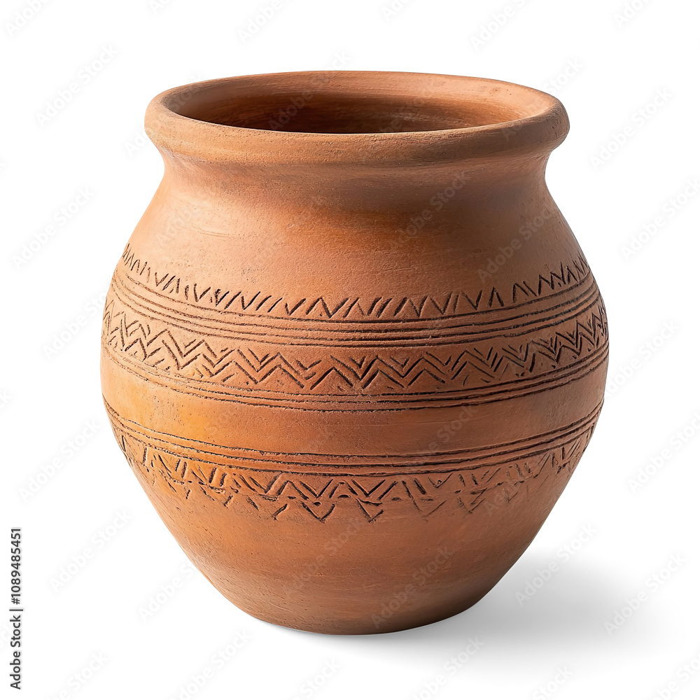 Traditional Clay Pot with Geometric and Floral Patterns on a Transparent Background Traditional Clay Pot with Geometric and Floral Patterns on a Transparent Background