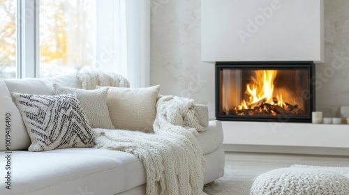 Cozy Living Room with Fireplace and Warm Decor